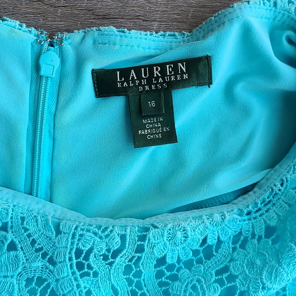 Ralph Lauren Light Blue Lace Shift Dress - Sz 16 - Picture 4 of 11
